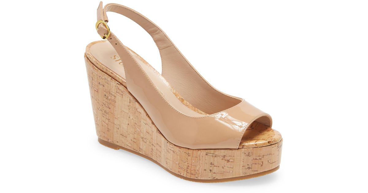 Stuart Weitzman Riviera Slingback Platform Wedge Sandal in Natural Lyst