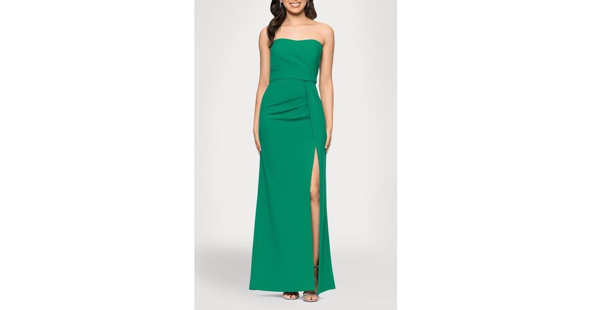 Blondie Nites Ruched Strapless Scuba Gown in Green | Lyst