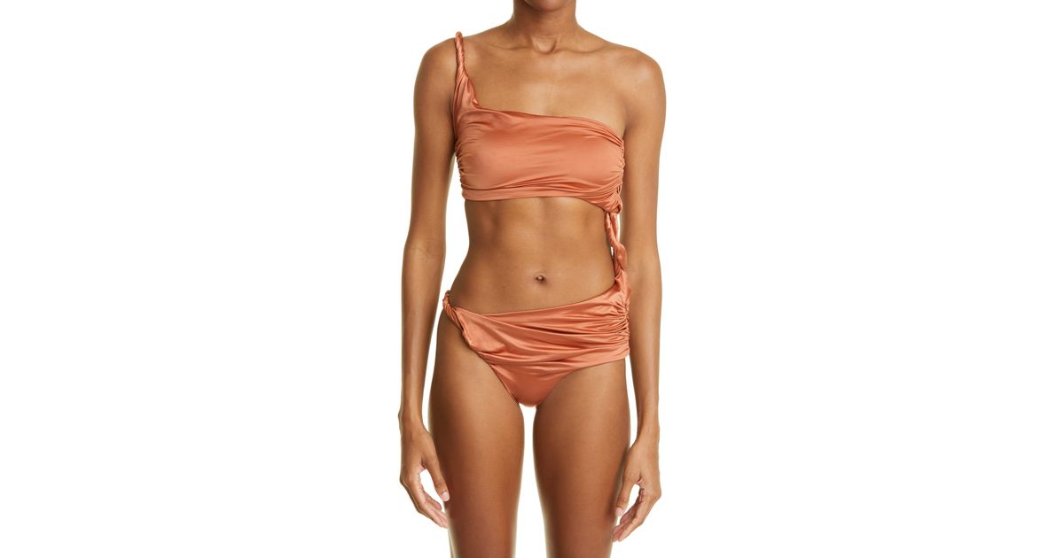 Isa Boulder Satin Twisted Cutout One piece Swimsuit Lyst
