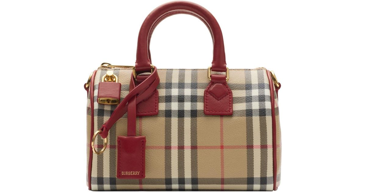 Burberry Mini Check Bowling Bag in Red | Lyst