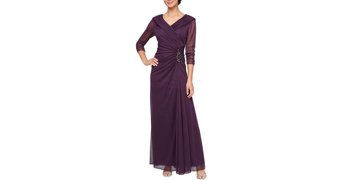 Alex Evenings Pleated Portrait Collar Chiffon Gown in Purple | Lyst