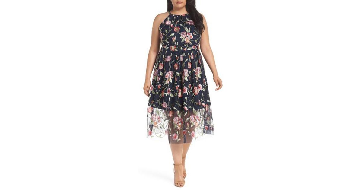 vince camuto embroidered mesh dress