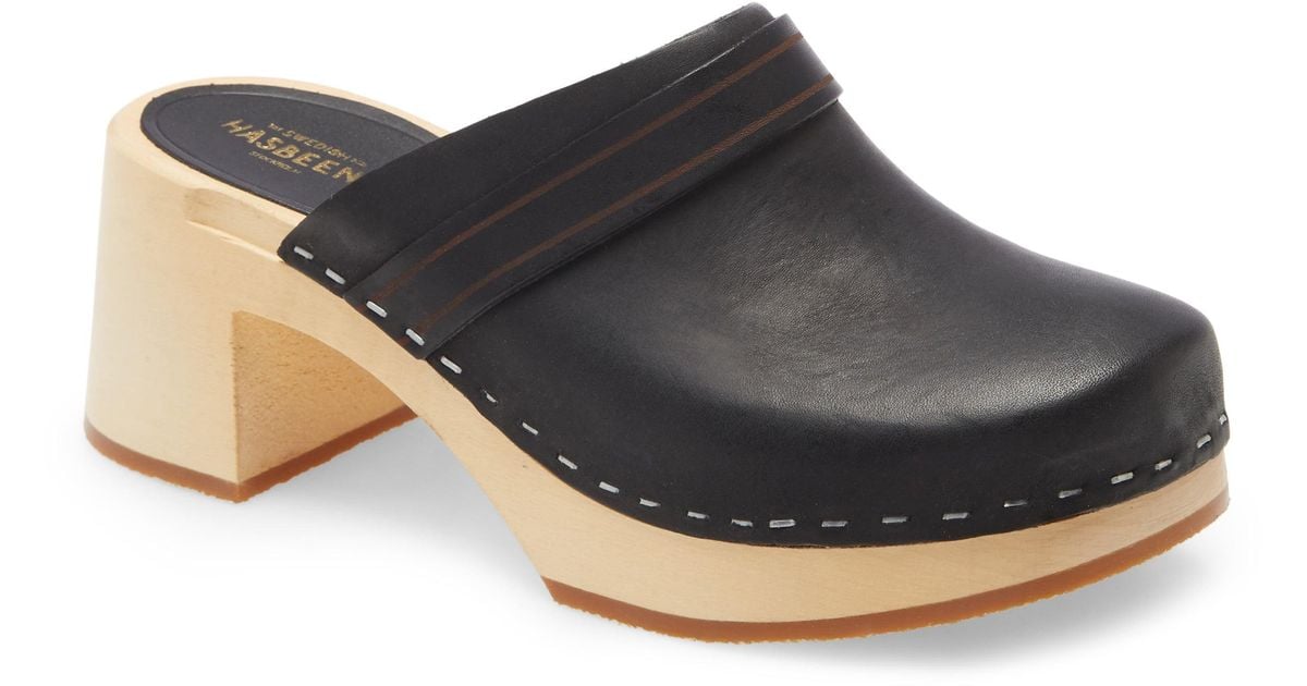 Swedish Hasbeens Leather Dagny Clog in Black Leather (Black) - Lyst