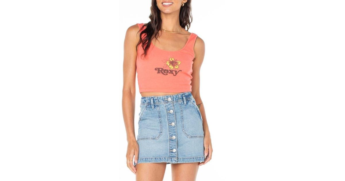 Bad Roxy Roxy Valmos Rib Crop Graphic Tank in Blue | Lyst