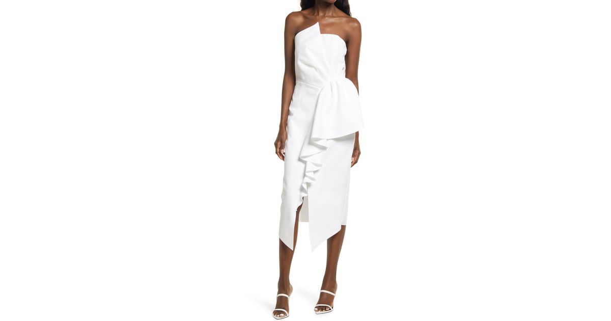 Elliatt Reception Cascade Ruffle Strapless Cocktail Dress in White | Lyst