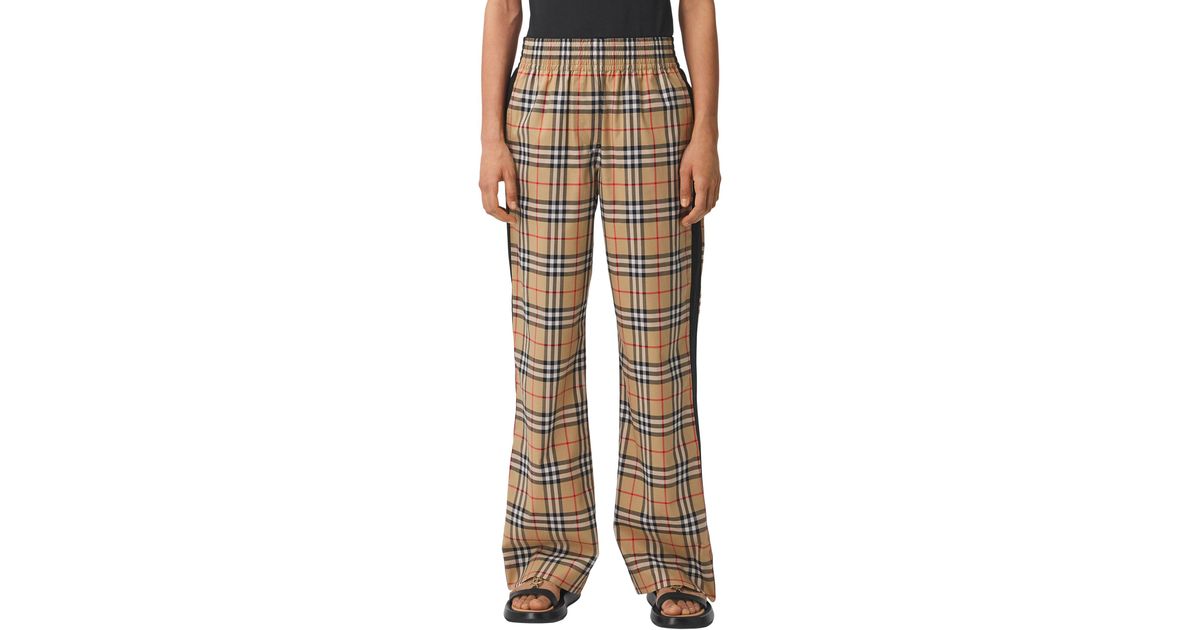Burberry Louane Check Side Stripe Stretch Cotton Pants in Natural | Lyst