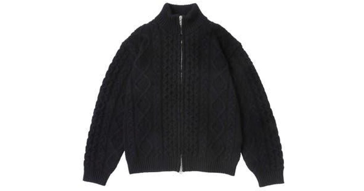 vowels Cable Knit Zip Up in Black for Men | Lyst