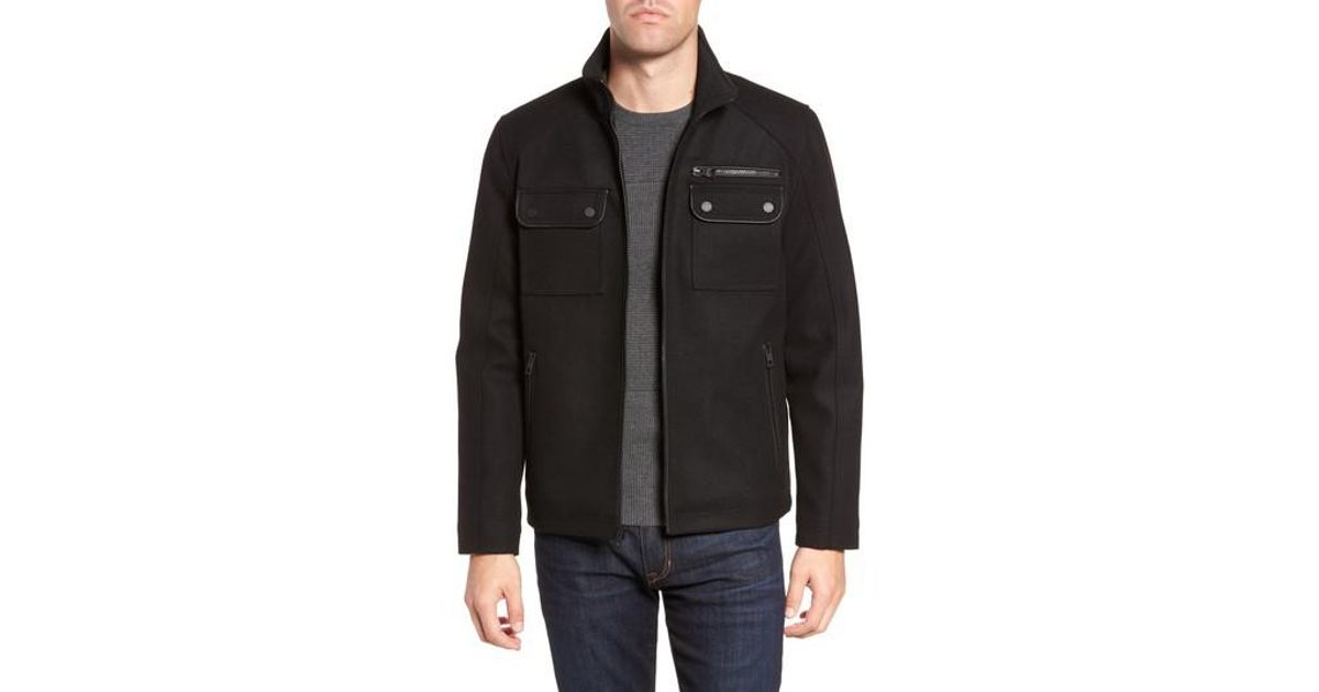 Black Rivet Stand Collar Wool Blend Jacket For Men Lyst