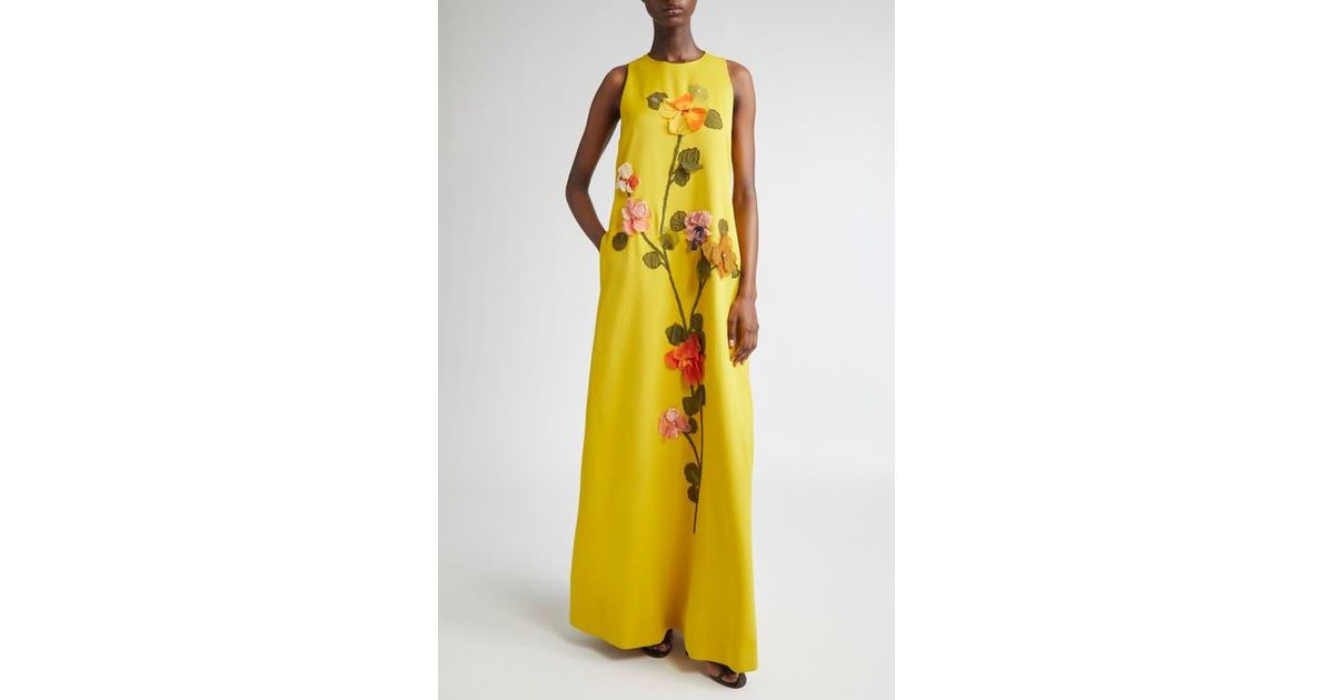Lela Rose Francie Beaded Floral Appliqu Gown in Yellow | Lyst