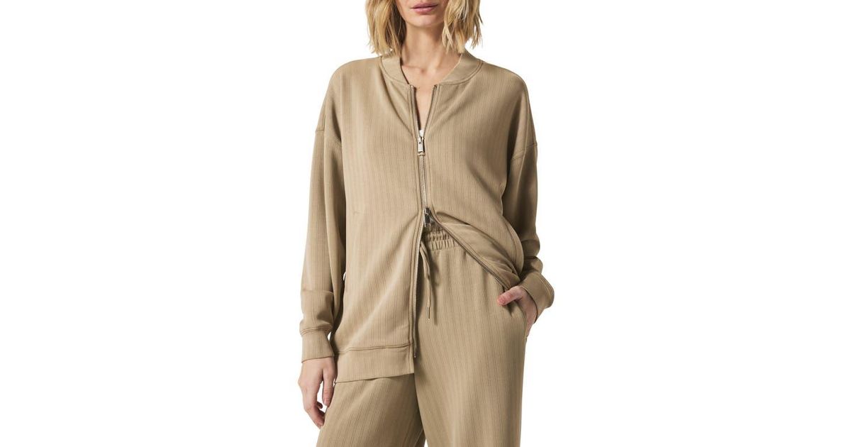 Oo La La Zip Front Pinstripe Rhinestones Scuba Jacket main image 0
