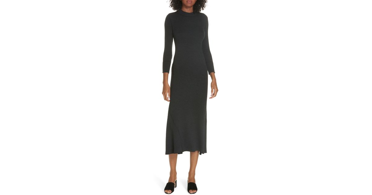 theory ribbed flounce midi dress