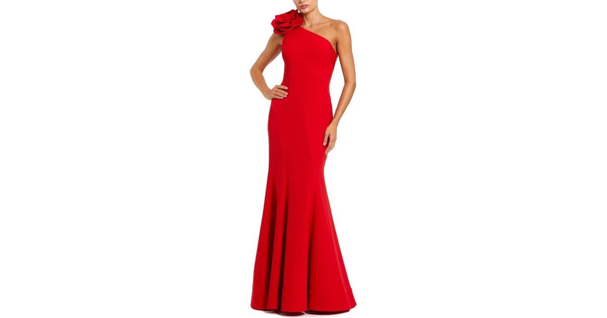 Mac Duggal Crepe One Shoulder Mermaid Gown With 3D Flower in Red | Lyst