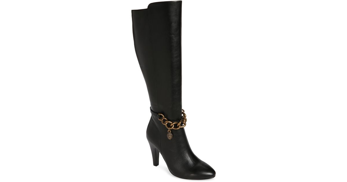 Kurt Geiger Leather Shoreditch Knee High Chain Boot in Black Lyst
