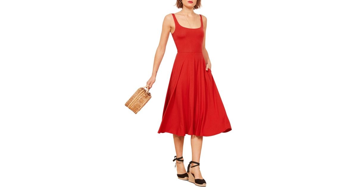 reformation red midi dress