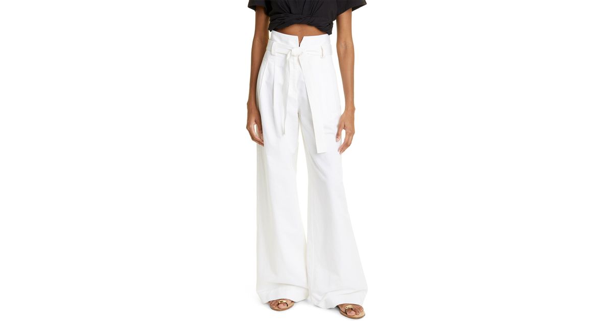 A.L.C. Emily Wide Leg Cotton & Linen Pants in White Lyst