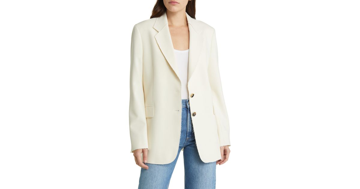 FRAME Oversize Raw Edge Blazer in White Lyst