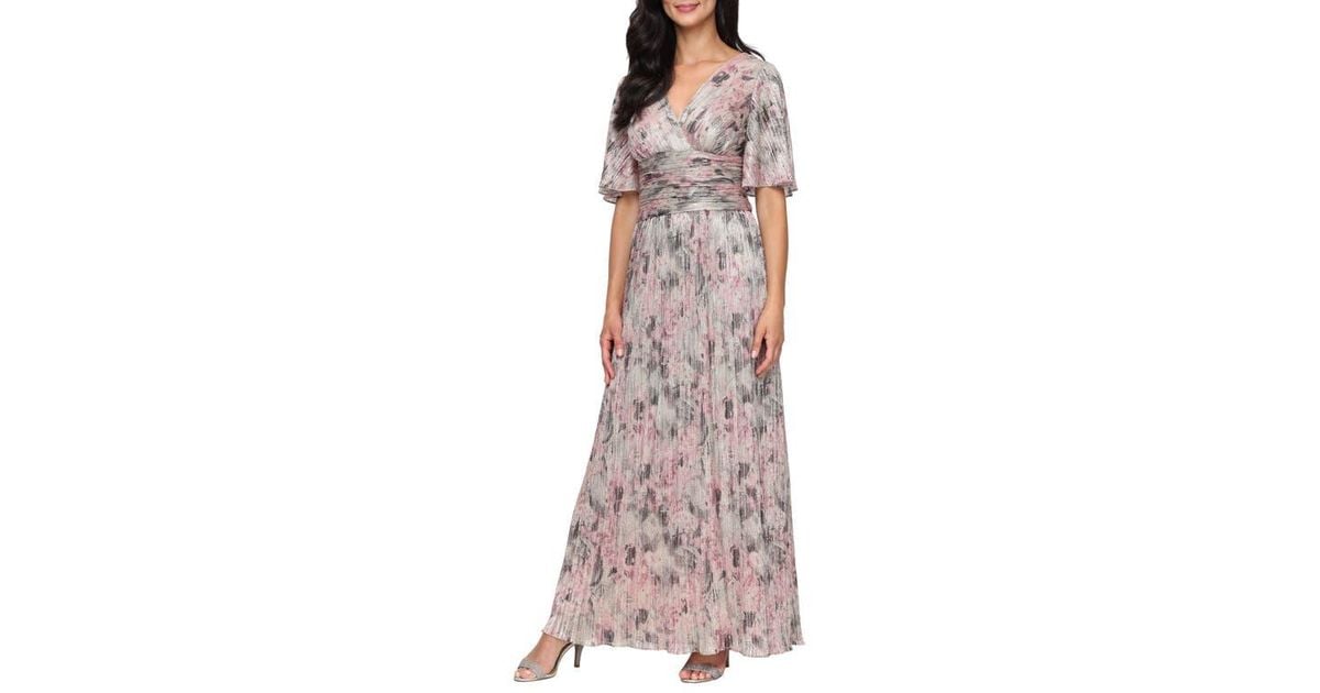 Sl Fashions Metallic Floral Print Bodre Maxi Dress | Lyst