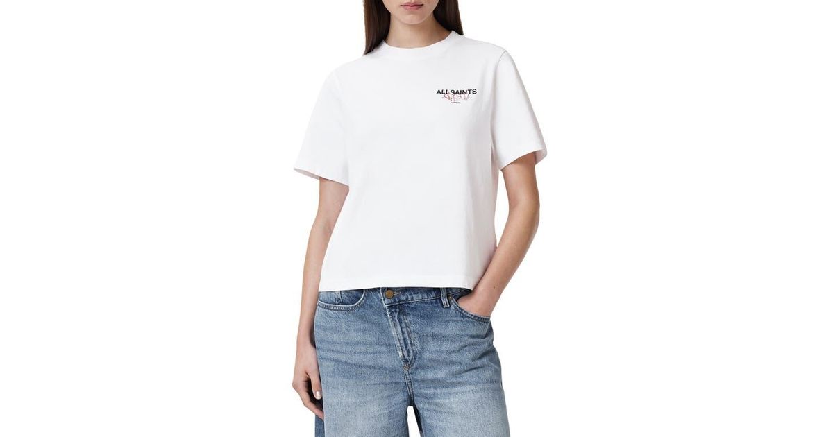 オールセインツ AllSaints Heart Lisa Tee レディース シャツ トップス Optic White AllSaints Amoré Lisa Heart Embroidered Cotton Graphic T