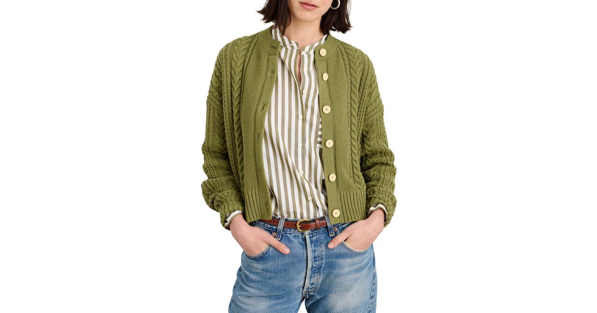 Alex Mill Chunky Cable Stitch Cardigan in Green | Lyst