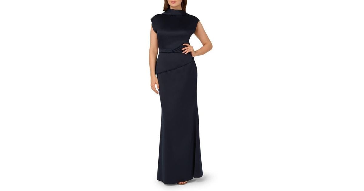 Adrianna Papell Popover Satin Crepe Gown in Blue | Lyst