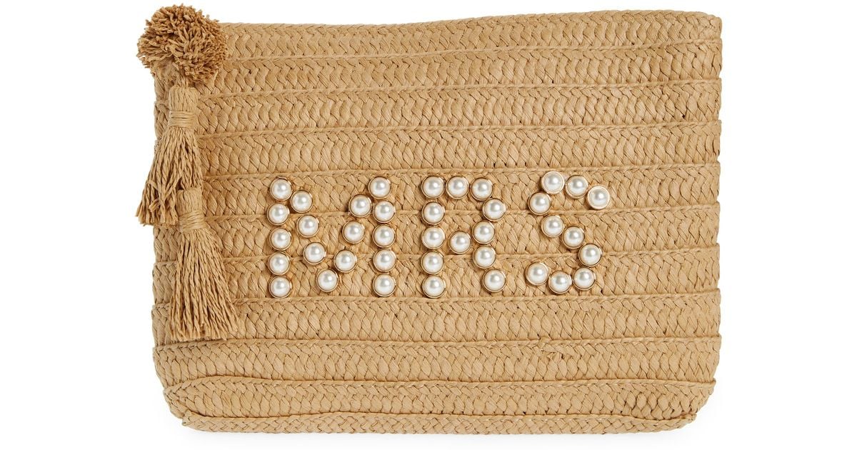 BTB Los Angeles Mrs Pearly Bead Clutch in Natural Lyst