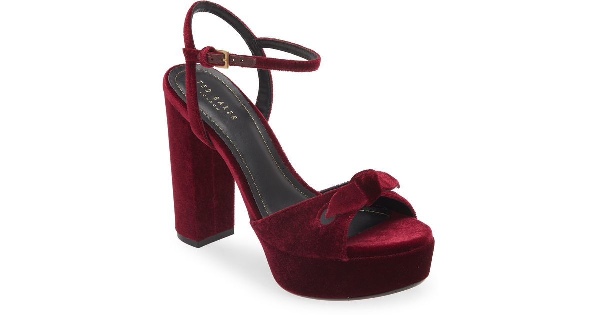 Ted Baker Kayvi Peep Toe Velvet Platform Sandal in Red Lyst