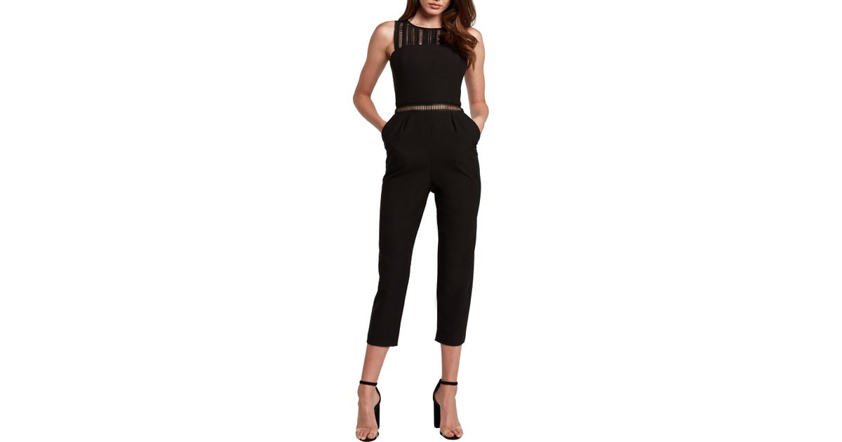 bardot lace trim crop jumpsuit