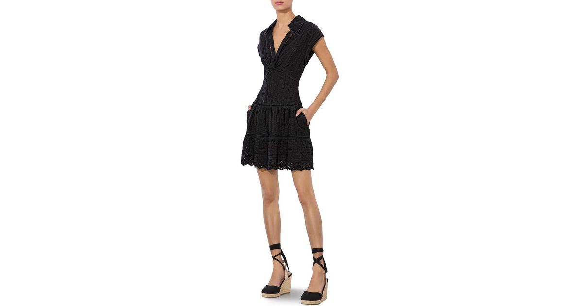 Alice + Olivia Mila Deep V-Neck Cotton & Linen Eyelet