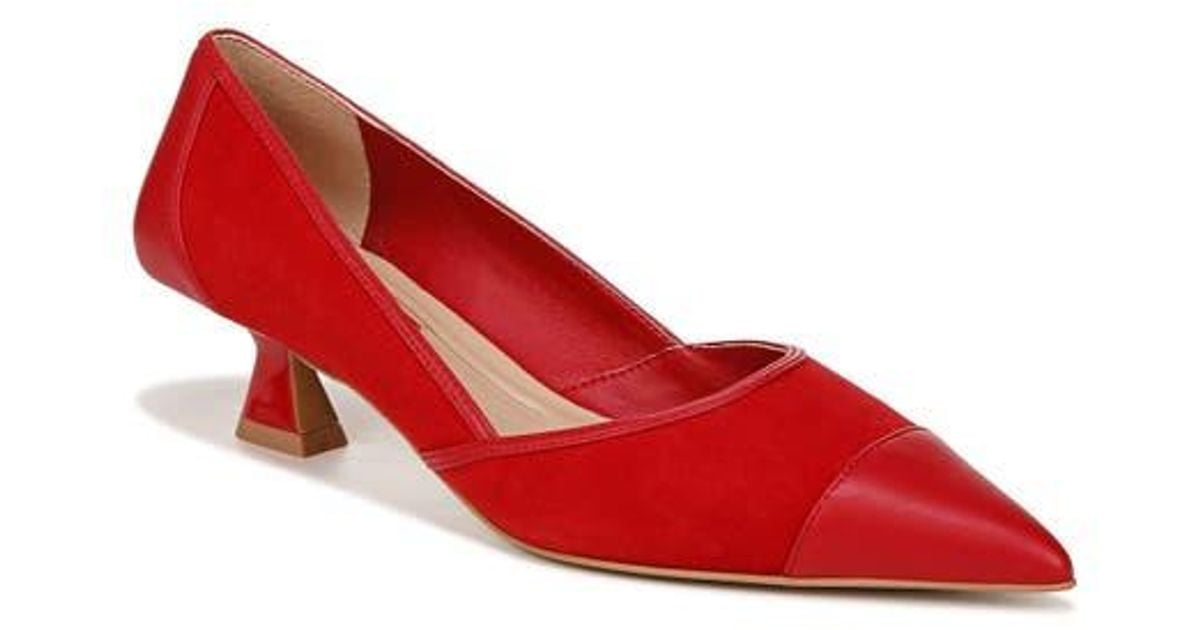 Franco Sarto Darcy Pointed Toe Kitten Heel Pump in Red | Lyst