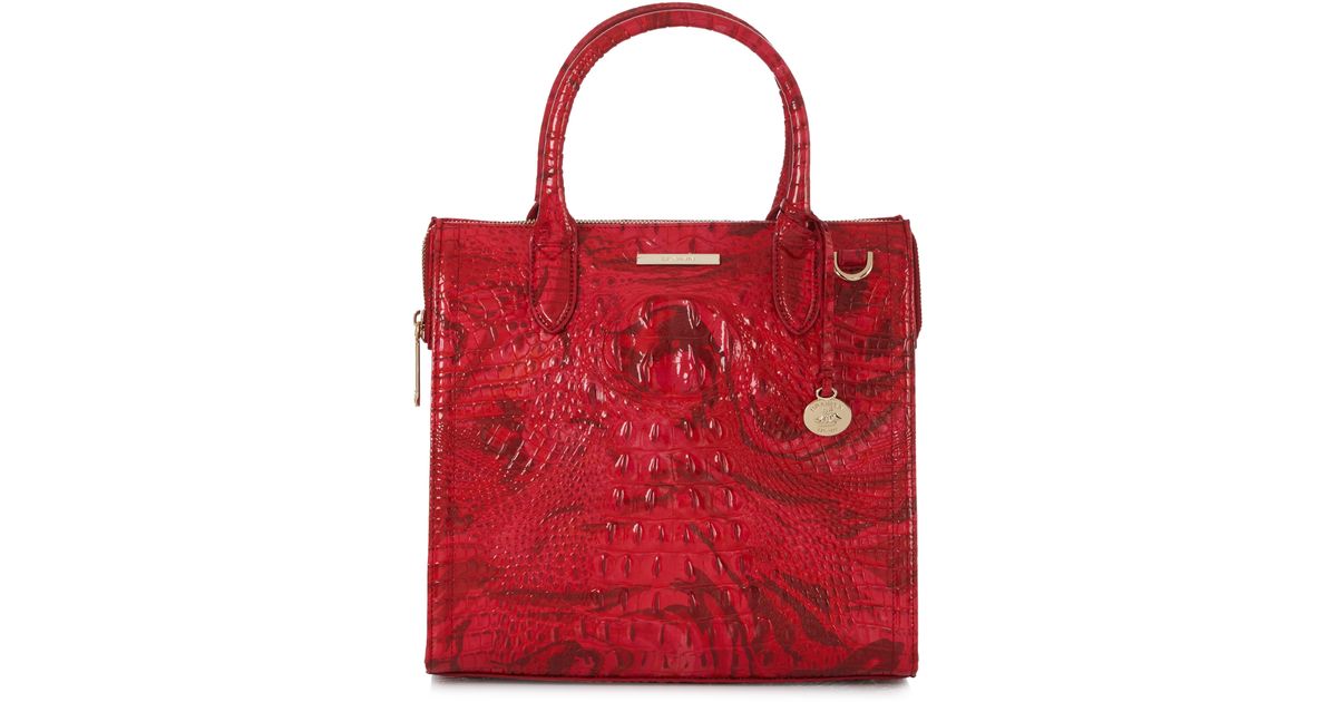 Brahmin Caroline Croc Embossed Leather Satchel in Red Lyst