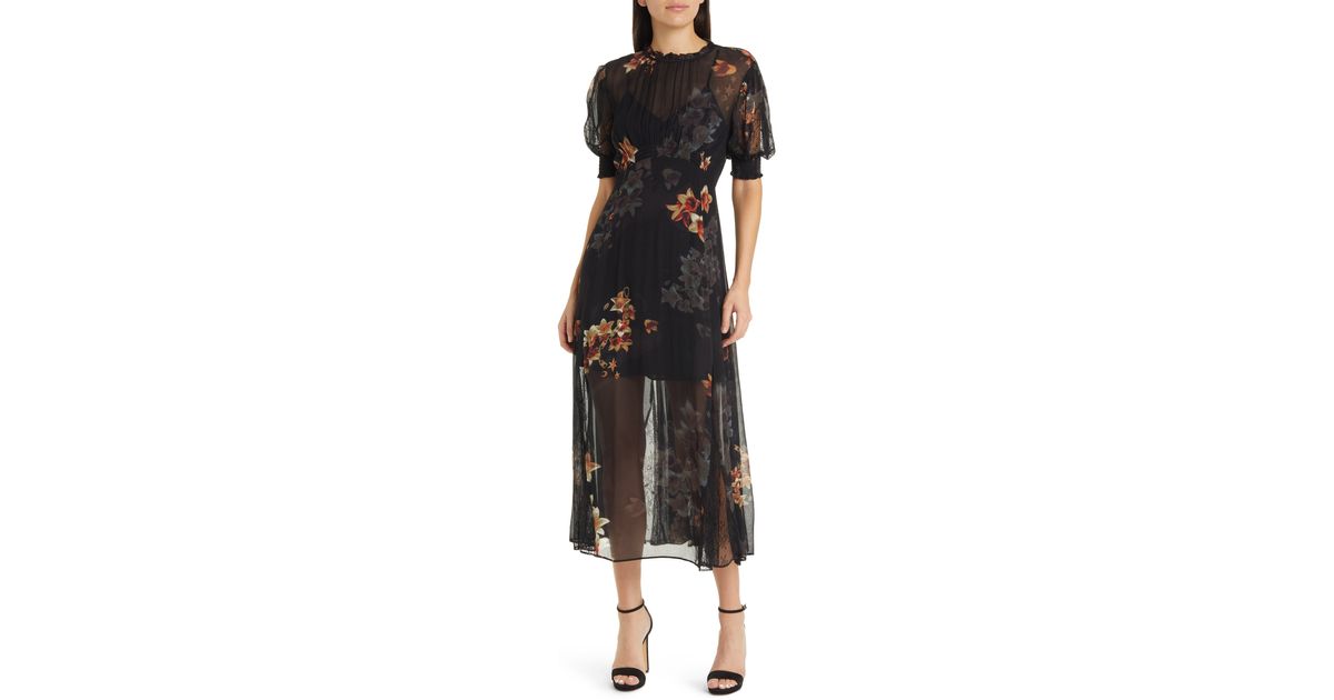 AllSaints Laverna Stargazer Floral Print Dress in Black | Lyst