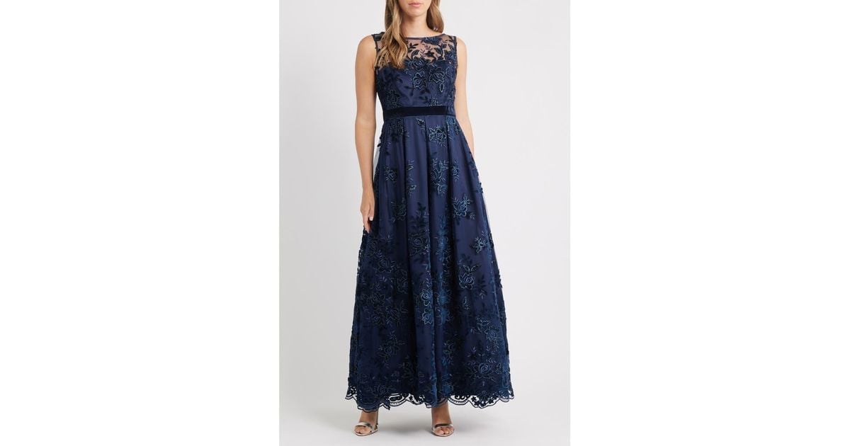 Eliza J Embroidered Sequin Ballgown in Blue | Lyst