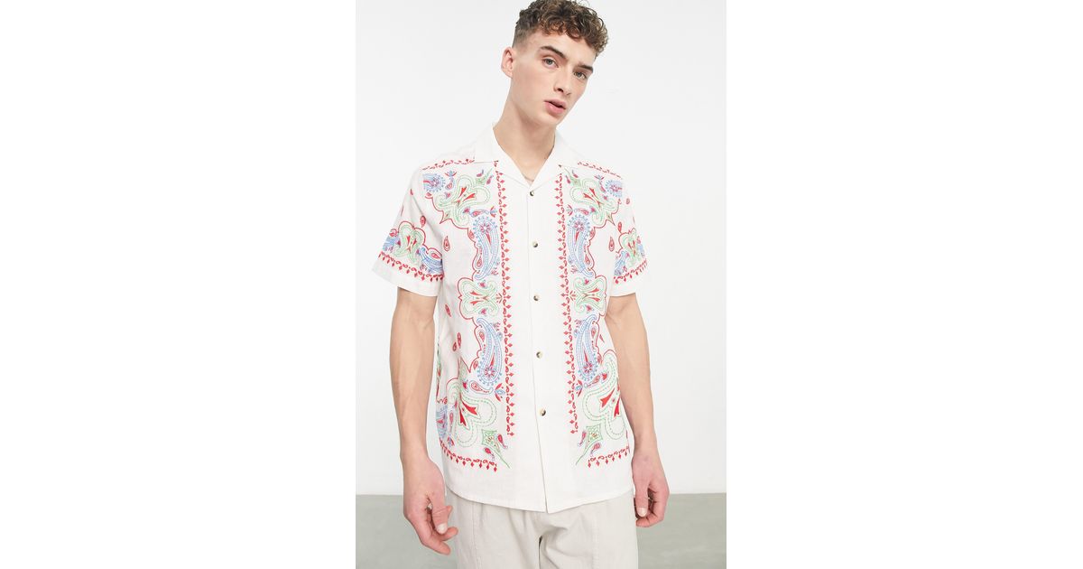 ASOS Relaxed Embroidered Short Sleeve Cotton & Linen Buttonup Camp Shirt in White for Men Lyst