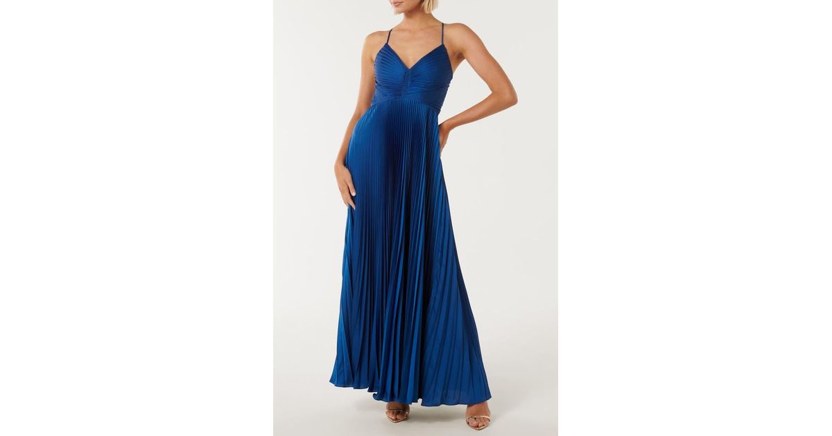 geri tie back pleated dress EVER NEW Geri Pleated Tie Back Maxi Dress in Blue