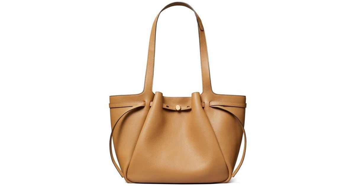Tory Burch Romy Pebble Leather Tote in Natural | Lyst