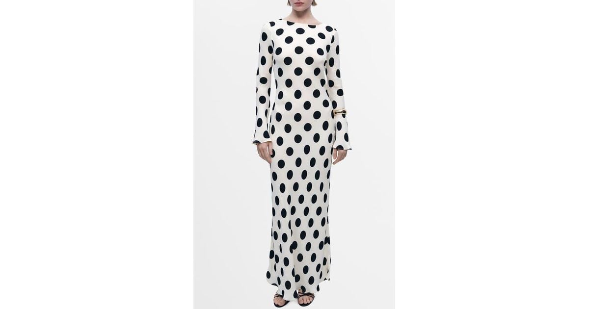 Mango Polka Dot Long Sleeve Maxi Dress in White | Lyst