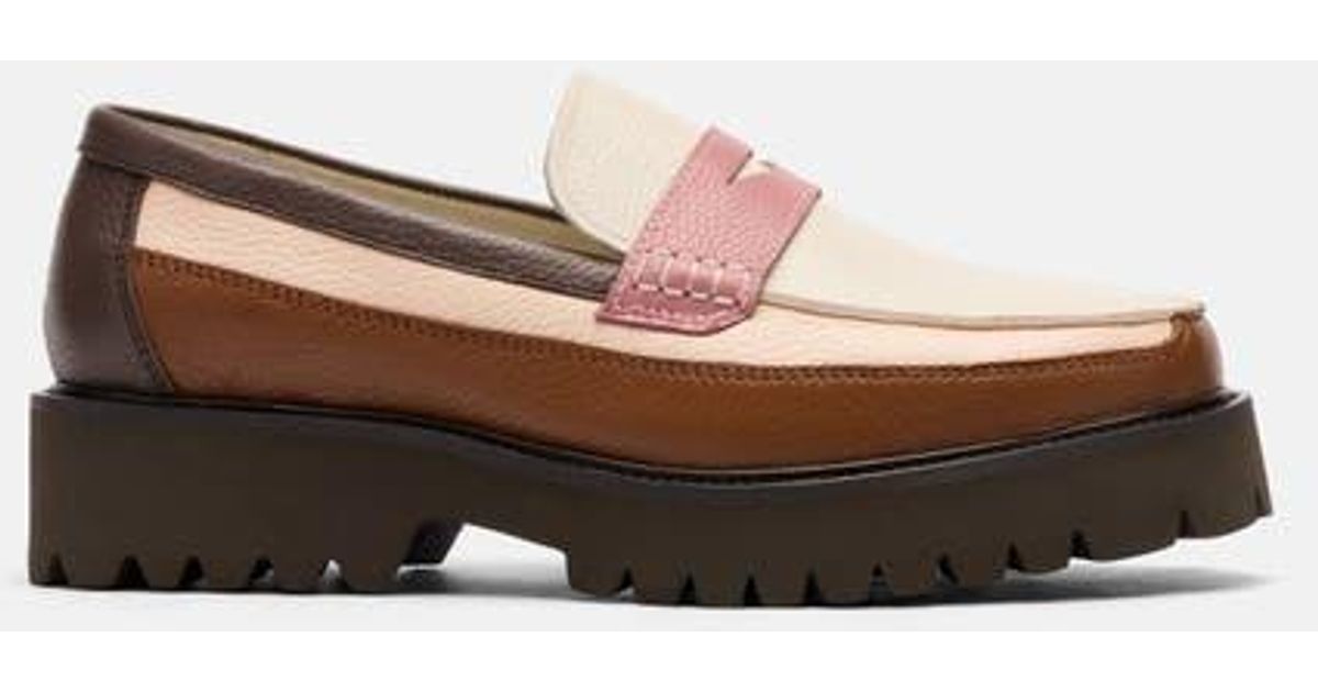 MARC NOLAN Ms. Adler Leather Lug Penny Loafers in Brown | Lyst