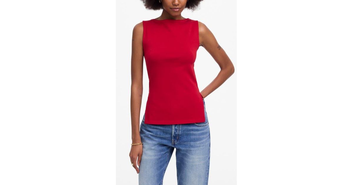 Madewell Sleeveless Boat Neck Side Slit T-Shirt in Red | Lyst