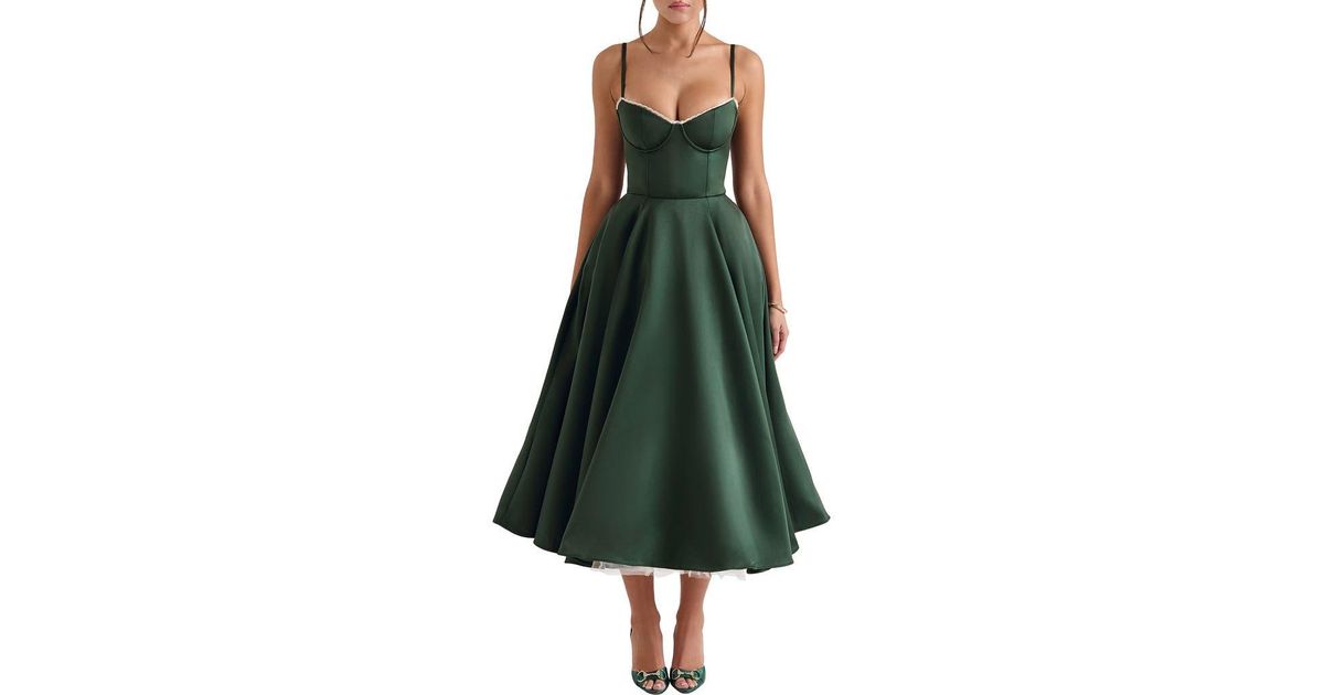 House Of Cb Mademoiselle Bustier Stretch Satin Midi Dress in Green