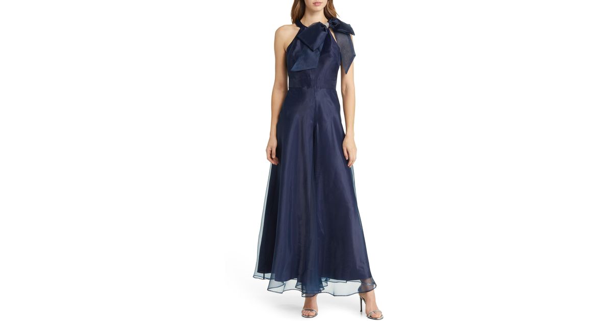 Eliza J Bow Detail Oneshoulder Taffeta Jumpsuit in Blue Lyst