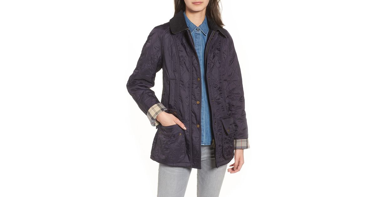 Barbour Beadnell Fleece Lined Quilted Jacket in Blue Lyst