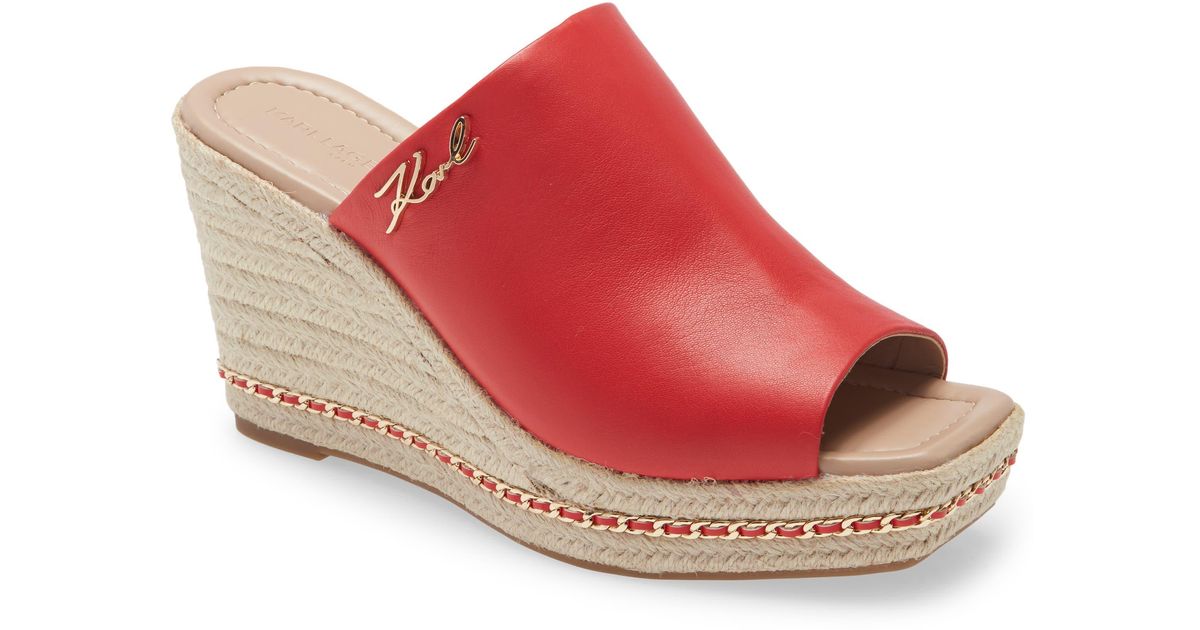 karl lagerfeld paris carin leather espadrille wedge sandals