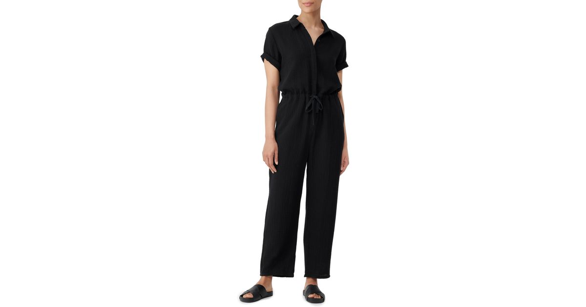 Eileen Fisher Classic Collar Ankle Organic Cotton Gauze Jumpsuit in