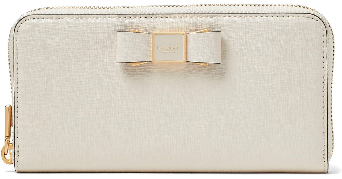 Kate Spade Embellished Bow Saffiano Leather Wallet in Natural Lyst
