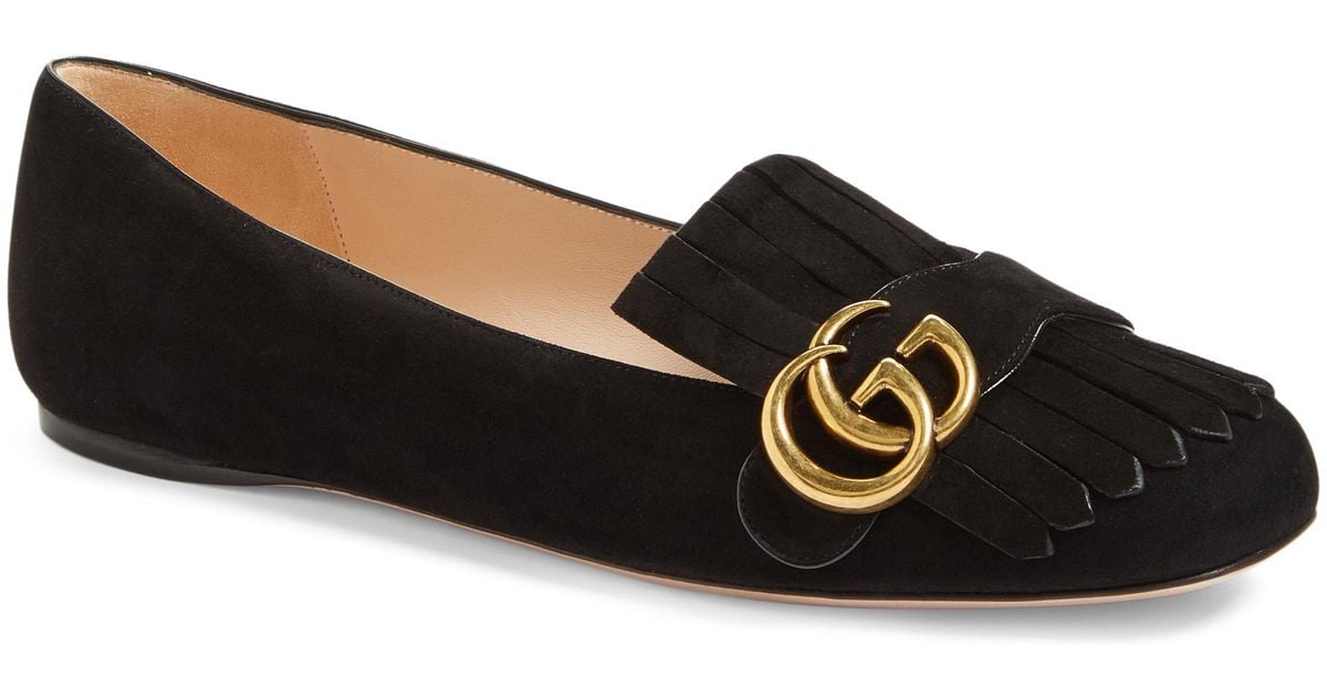 Gucci Suede Gg Marmont Fringe Flat in 