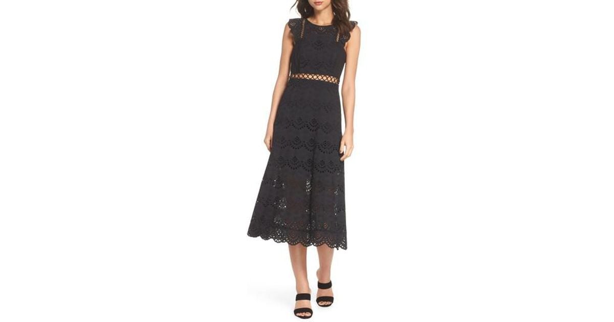 black eyelet midi dress