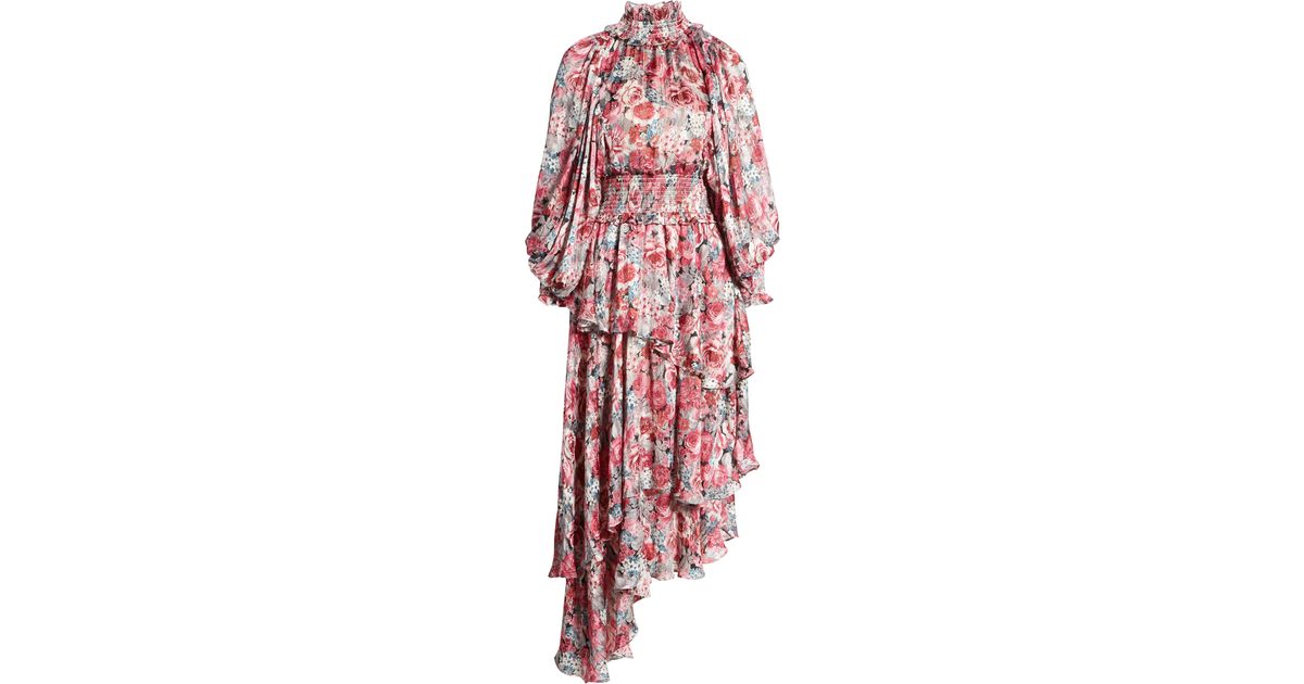 Elliatt Astrid Floral Long Sleeve Midi Dress in Red | Lyst