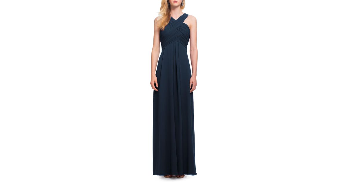 levkoff crisscross bodice chiffon gown