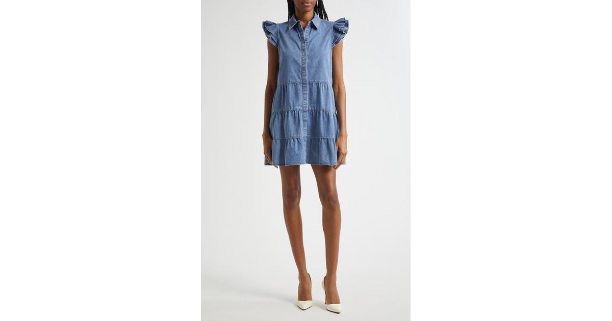 Alice + Olivia Jem Tiered Denim Minidress in Blue | Lyst