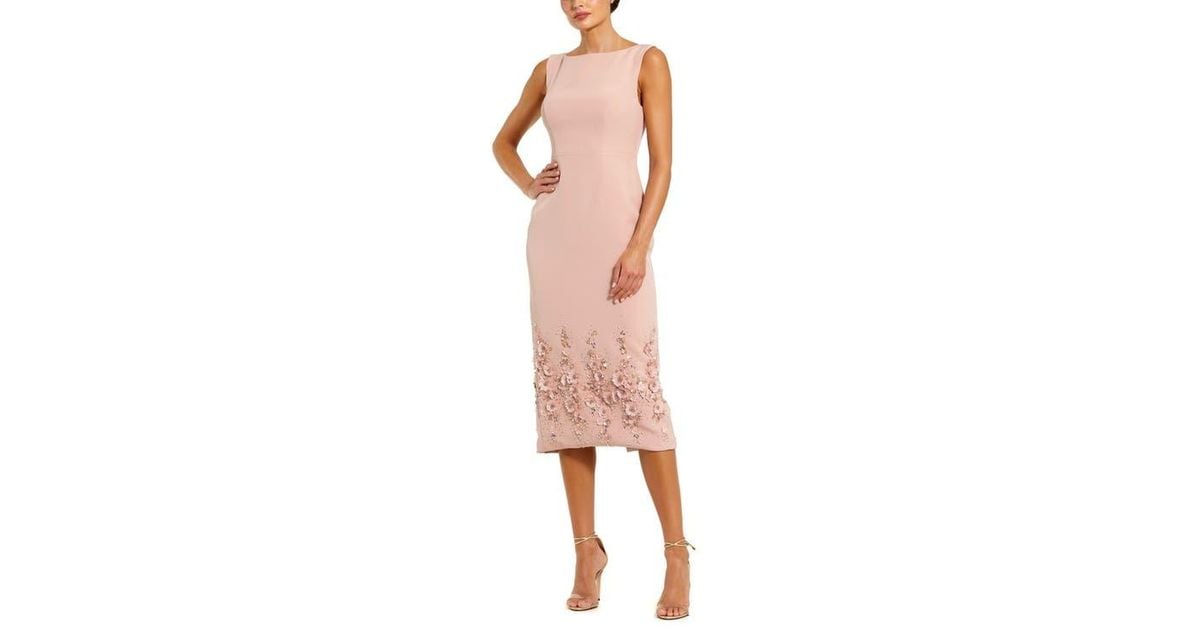 Mac Duggal Crepe Sleeveless Midi Dress With Flower Beading in Pink | Lyst